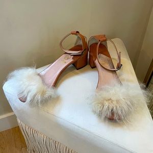 Brother Vellies Womens Leather Curly Lamb Fur Ankle Strap Sandals Brown